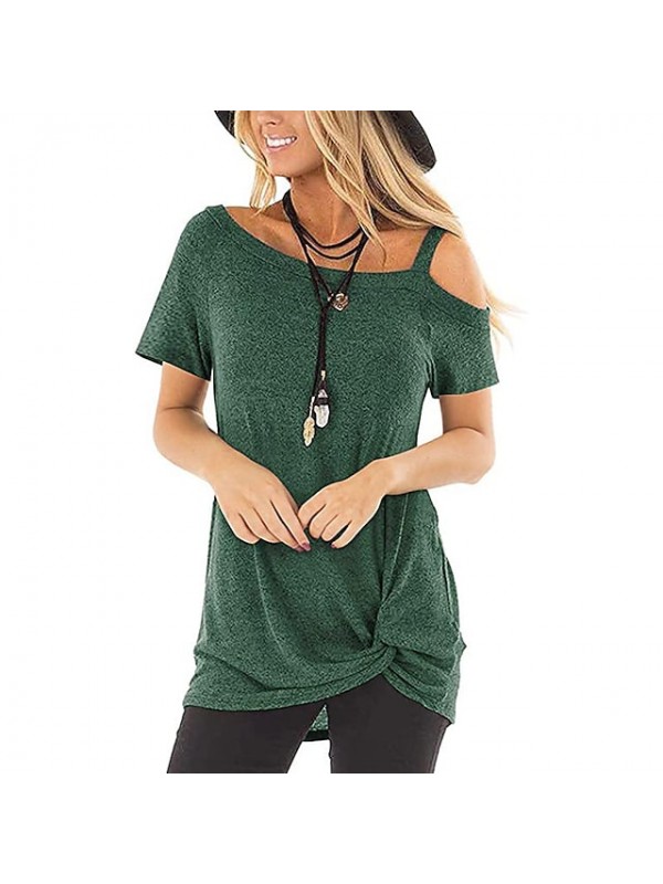 Women's Cold Shoulder Tops Long Sleeve Twist Knot Top Casual Tunic Blouse T-Shirts S-2XL #8971393