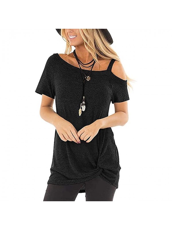 Women's Cold Shoulder Tops Long Sleeve Twist Knot Top Casual Tunic Blouse T-Shirts S-2XL #8971393