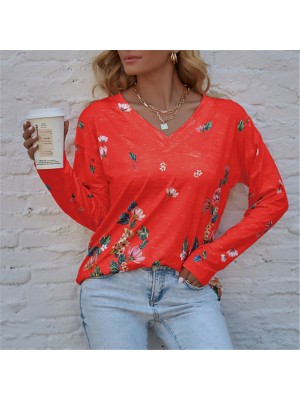 spring and autumn new products urban casual loose long-sleeved floral print women's t-shirt #8981405