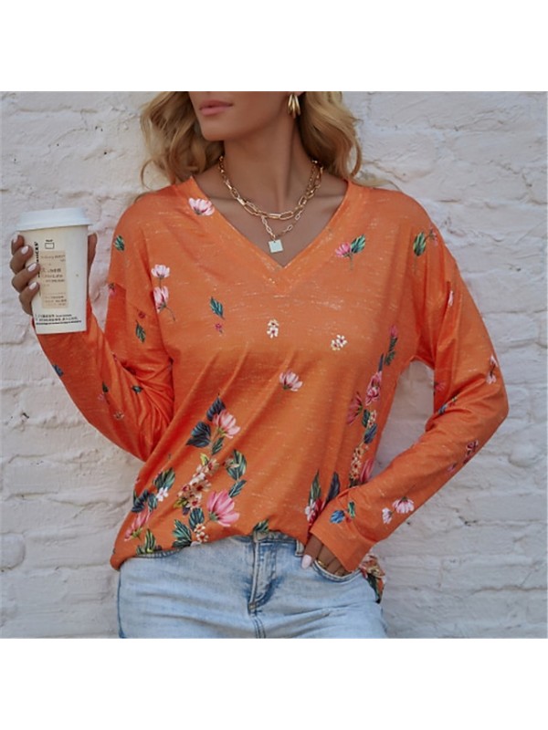 spring and autumn new products urban casual loose long-sleeved floral print women's t-shirt #8981405