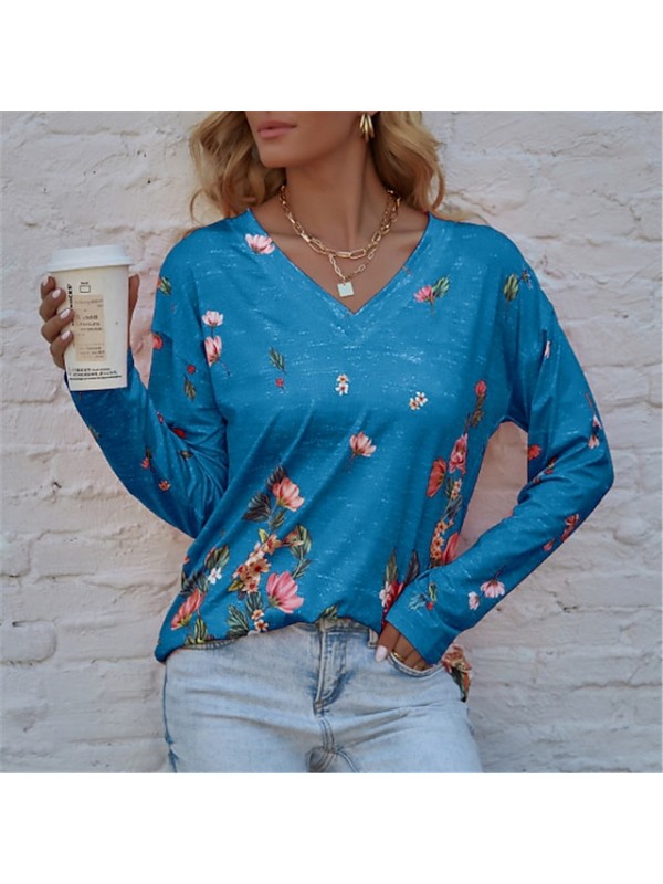 spring and autumn new products urban casual loose long-sleeved floral print women's t-shirt #8981405