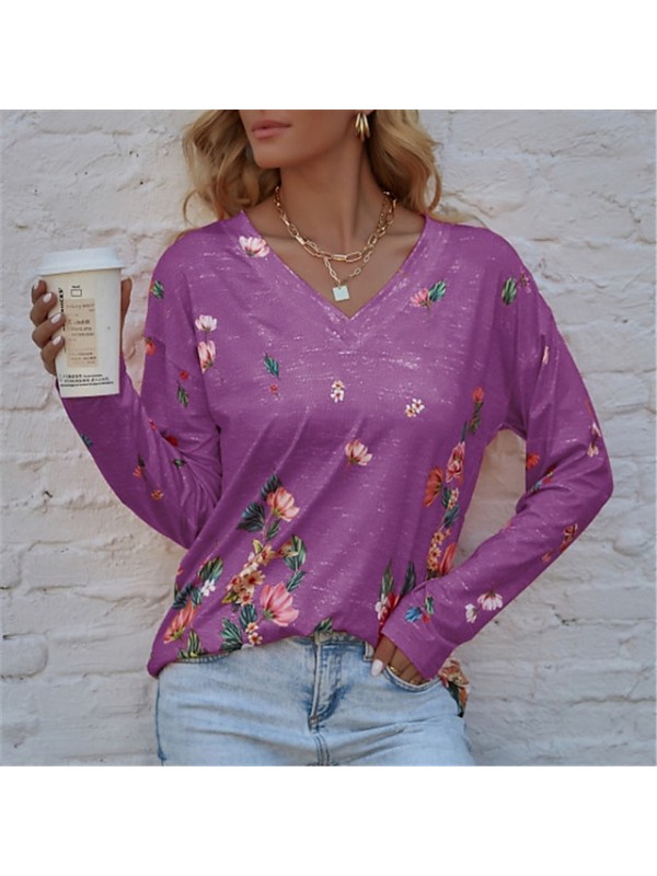 spring and autumn new products urban casual loose long-sleeved floral print women's t-shirt #8981405