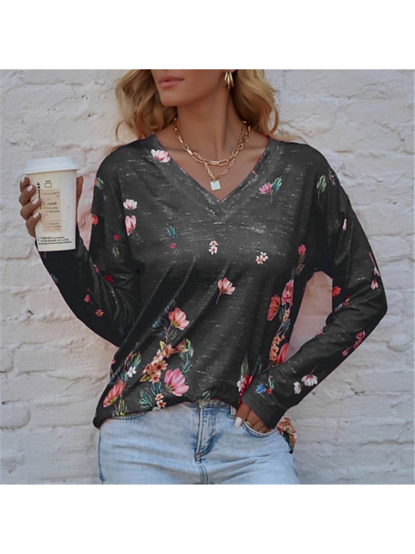 spring and autumn new products urban casual loose long-sleeved floral print women's t-shirt #8981405