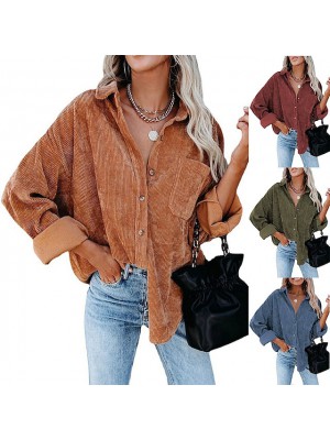 Women's Blouse Front Pocket Plain Modern Shirt Collar Regular Spring &  Fall Blue Black Green Dark Coffee Red #8888682