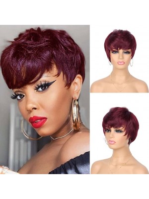 Wig Red Elf Cut Wig With Bangs Short Layered Wig For Black And White Ladies Heat Resistant Synthetic Wig For Everyday Party Use #9023400