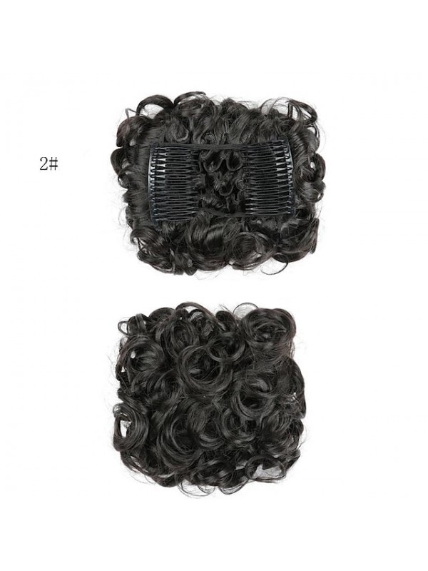 Short Messy Curly Dish Hair Bun Extension Easy Stretch Hair Combs Clip In Chignon Tray Ponytail Hairpieces - Dark Brown To Light Auburn #8432371