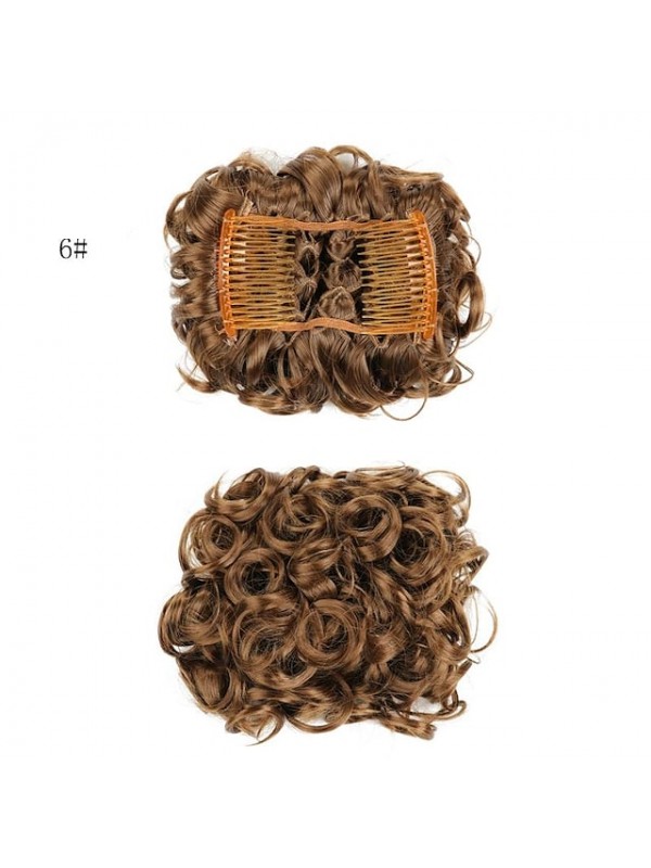 Short Messy Curly Dish Hair Bun Extension Easy Stretch Hair Combs Clip In Chignon Tray Ponytail Hairpieces - Dark Brown To Light Auburn #8432371