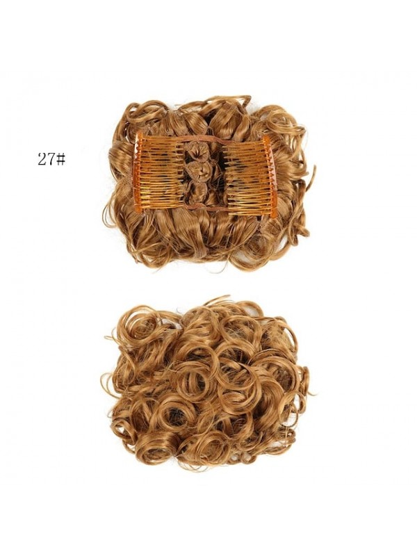 Short Messy Curly Dish Hair Bun Extension Easy Stretch Hair Combs Clip In Chignon Tray Ponytail Hairpieces - Dark Brown To Light Auburn #8432371