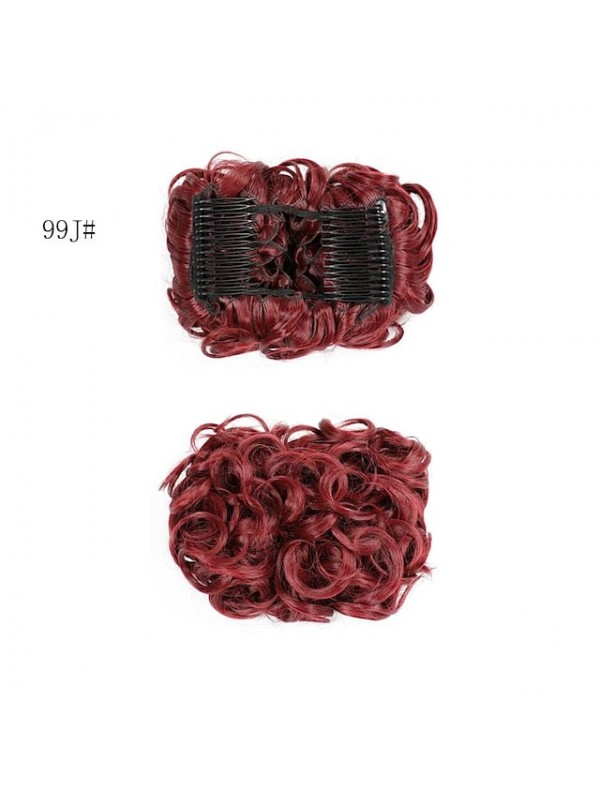 Short Messy Curly Dish Hair Bun Extension Easy Stretch Hair Combs Clip In Chignon Tray Ponytail Hairpieces - Dark Brown To Light Auburn #8432371