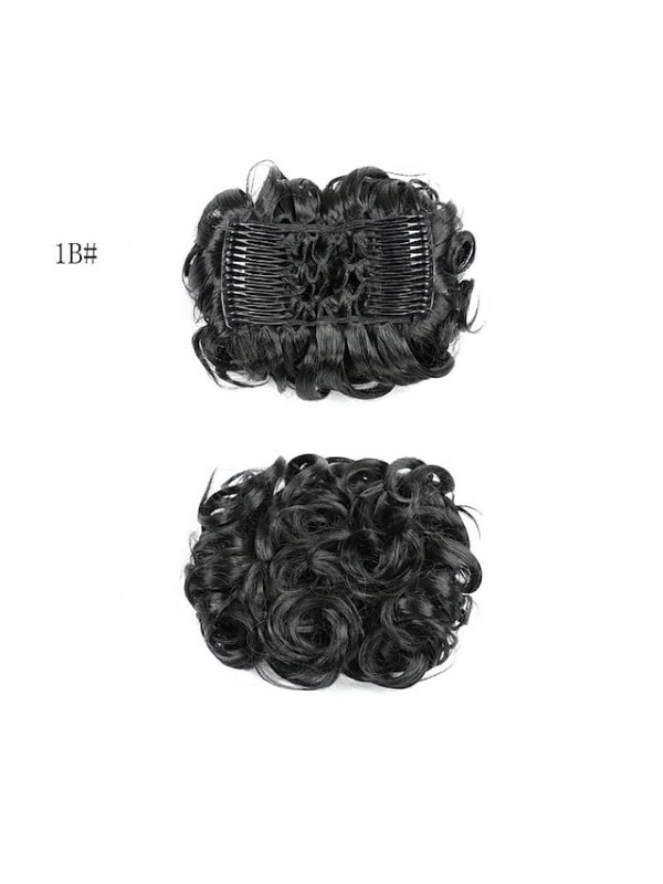 Short Messy Curly Dish Hair Bun Extension Easy Stretch Hair Combs Clip In Chignon Tray Ponytail Hairpieces - Dark Brown To Light Auburn #8432371