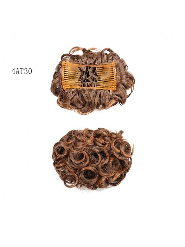 Short Messy Curly Dish Hair Bun Extension Easy Stretch Hair Combs Clip In Chignon Tray Ponytail Hairpieces - Dark Brown To Light Auburn #8432371