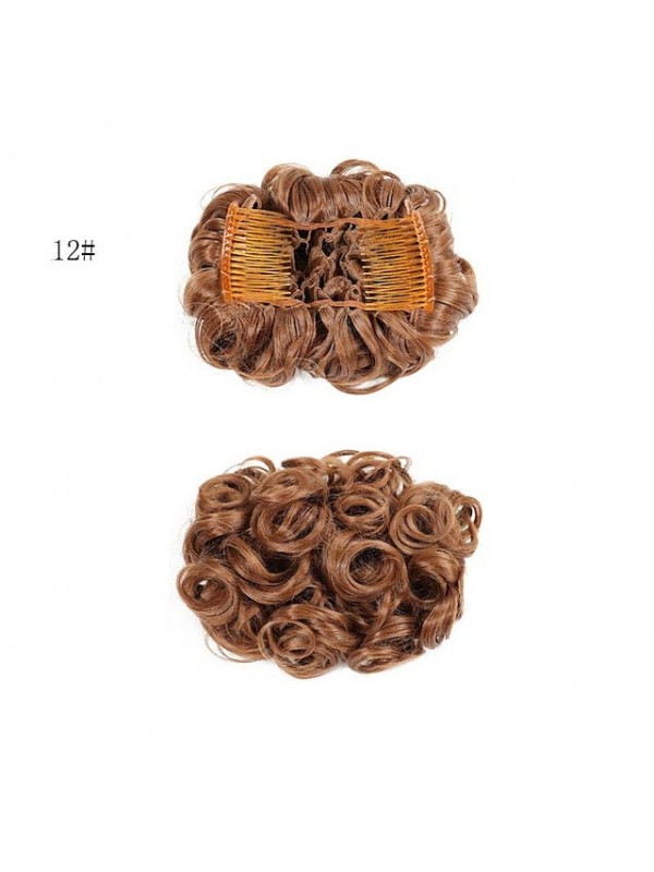 Short Messy Curly Dish Hair Bun Extension Easy Stretch Hair Combs Clip In Chignon Tray Ponytail Hairpieces - Dark Brown To Light Auburn #8432371