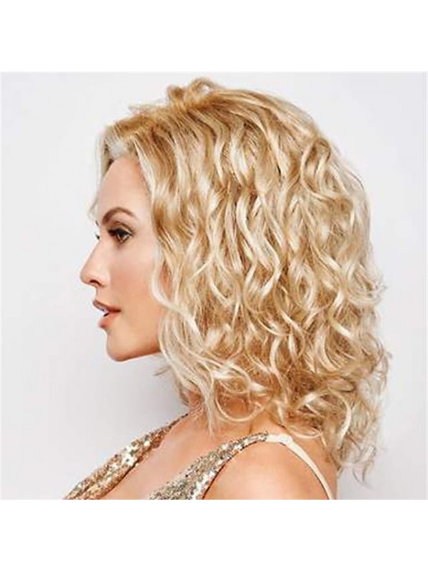 Synthetic Wig Curly Water Wave Asymmetrical Wig Medium Length Light Brown Dark Brown Blonde Synthetic Hair Women's Fashionable Design Cool Exquisite Blonde Dark Brown #8228908