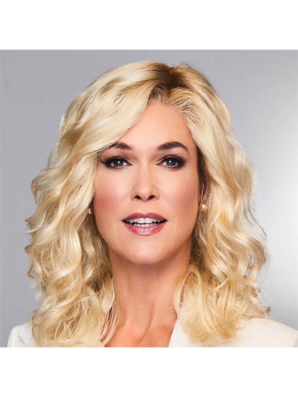 Synthetic Wig Curly Water Wave Asymmetrical Wig Medium Length Light Brown Dark Brown Blonde Synthetic Hair Women's Fashionable Design Cool Exquisite Blonde Dark Brown #8228908