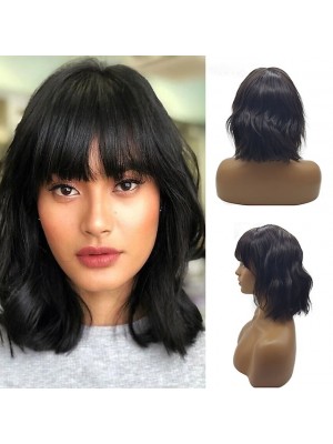 Human Hair 13x4 Lace Front Wig Bob Free Part With Bangs Brazilian Hair Straight Brown Wig 130% 150% 180% Density with Baby Hair Natural Hairline African American Wig 100% Hand Tied Bleached Knots For #4913880