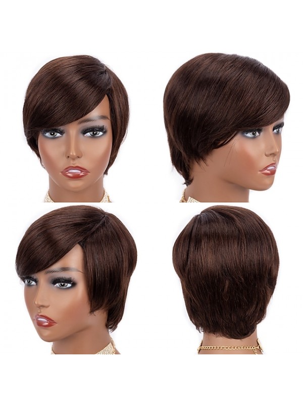 Short Pixie Cut Wig Human Hair Wigs Straight Bob Wigs With Bangs Full Machine Human Hair Wig for Black Women Black & Ombre #8965378