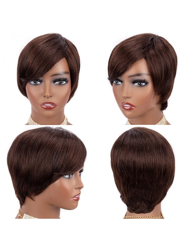 Short Pixie Cut Wig Human Hair Wigs Straight Bob Wigs With Bangs Full Machine Human Hair Wig for Black Women Black & Ombre #8965378