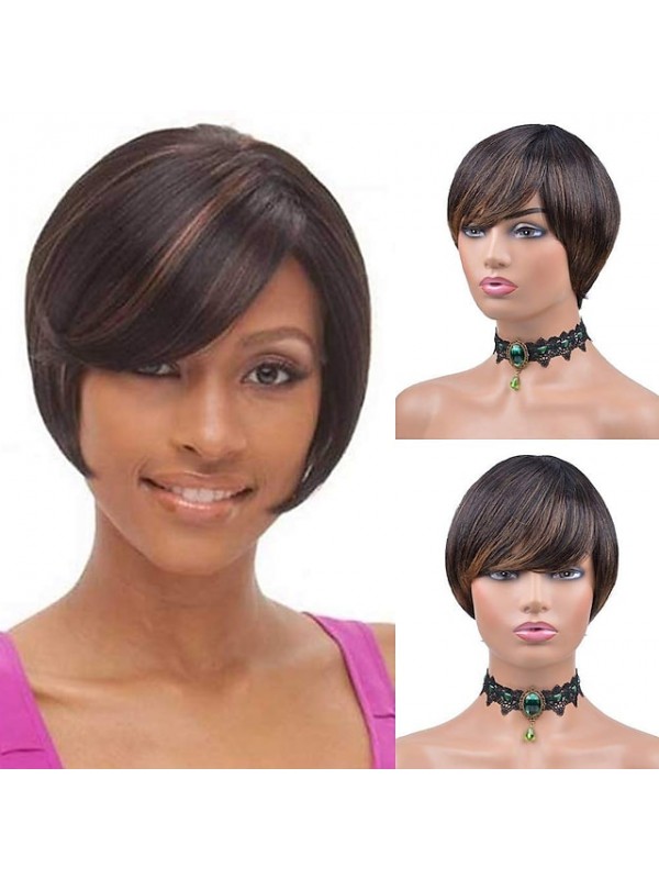 Pixie Cut Human Hair Wig with Bangs Short Human Hair Wigs for Black Women Non Lace Front Wig Full Machine Wigs 150% Density Brazilian Capless Wigs Pixie Cut Human Hair #8982958