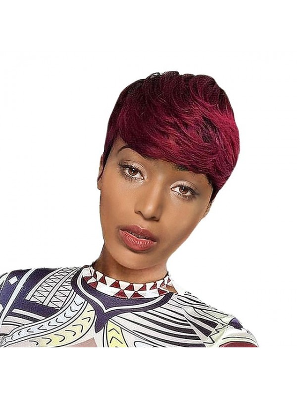 Pixie Cut Human Hair Wig with Bangs Short Human Hair Wigs for Black Women Non Lace Front Wig Full Machine Wigs 150% Density Brazilian Capless Wigs Pixie Cut Human Hair #8982958