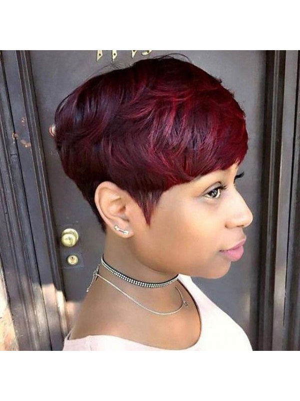 Pixie Cut Human Hair Wig with Bangs Short Human Hair Wigs for Black Women Non Lace Front Wig Full Machine Wigs 150% Density Brazilian Capless Wigs Pixie Cut Human Hair #8982958