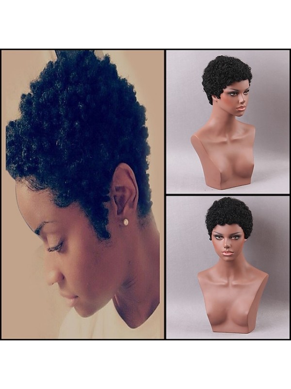 Human Hair Blend Wig Short Wavy Natural Wave Pixie Cut Short Hairstyles 2020 With Bangs Berry Natural Wave Wavy African American Wig For Black Women Women's Natural Black #1B Dark Burgundy Medium #5417025