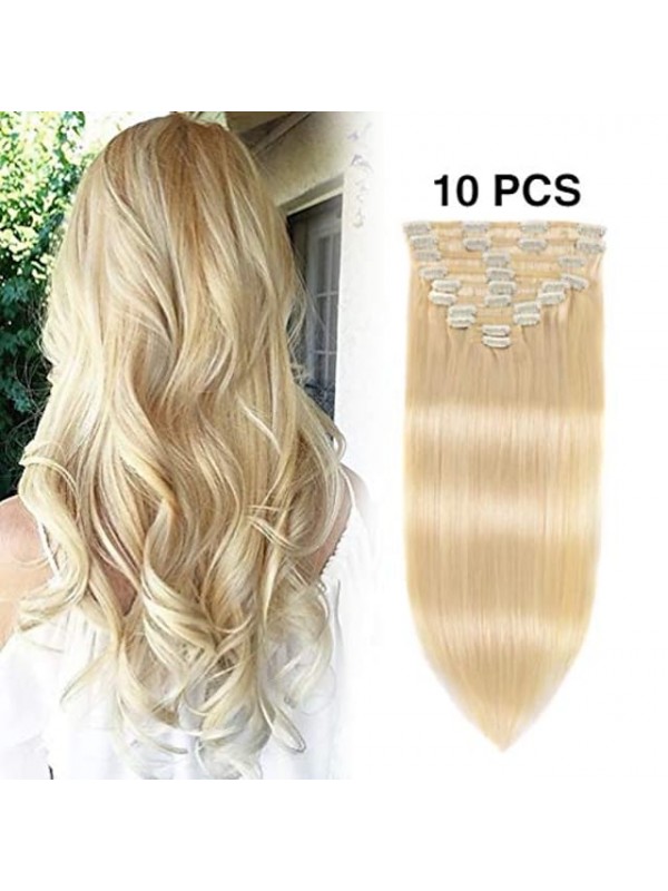 Clip in Hair Extensions 22 Inches Light Blonde #613 Color 7 Pieces 7 Double Weft Soft Thick Straight 7Hair Extension for Women (22 7Bleach Blonde #613) #8415230