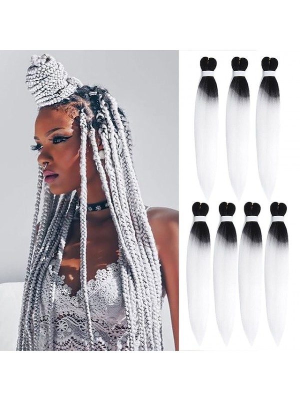 Pre Stretched Braiding Hair Ombre White 24 Inch Yaki Texture Easy Crochet Braids 7 Packs Synthetic Hair Extension for Braids Professional Braiding Hair for Twist Hair 24nch 7packs #8908192