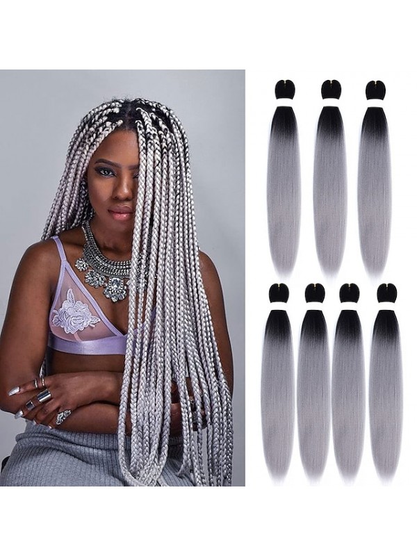 Pre Stretched Braiding Hair Ombre White 24 Inch Yaki Texture Easy Crochet Braids 7 Packs Synthetic Hair Extension for Braids Professional Braiding Hair for Twist Hair 24nch 7packs #8908192