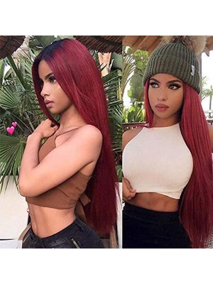 Natural Long Straight Wig Gradient Wine Red Wine Red Ladies Wig Natural Hairline Middle Part Long Synthetic Hair Full Wig Suitable For Daily Use #9018879