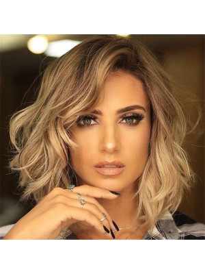 Blonde Wigs for Women Synthetic Wig Curly Asymmetrical Wig Blonde Short Blonde Synthetic Hair 14 Inch Women's Fluffy Blonde #8168828