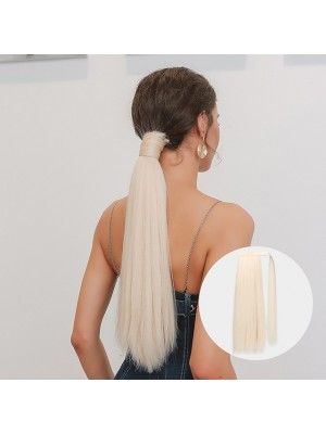 Long Straight Wrap Around Clip In Ponytail Hair Extension Heat Resistant Light Blonde Synthetic Pony Tail Fake Hair #8824824