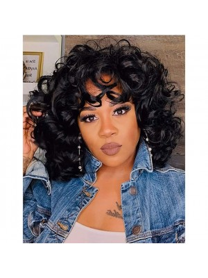 Black Wigs for Women Black Ladies Short Curly African Wig 14 Inches Curly Wavy Black Wig with Bangs Cute and Fashionable Natural Appearance Synthetic Hair Replacement Wig Heat-Resistant #8755849