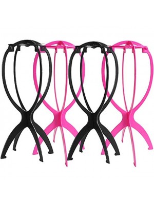 4 Pack Wig Stands for Multiple Wigs, 14inch Portable Collapsible Durable Wig Holder Wig Dryer and Wig Display Tool for Women (2 Black And 2 Pink) #8316574