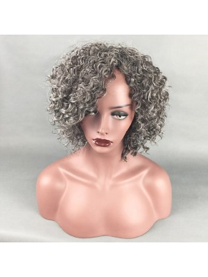 Gray Wigs for Women Synthetic Wig Afro Curly Kinky Curly Short Bob Side Part Wig Short Grey Synthetic Hair 14 Inch Women's Adjustable Heat Resistant Classic Silver Dark Gray #7465224