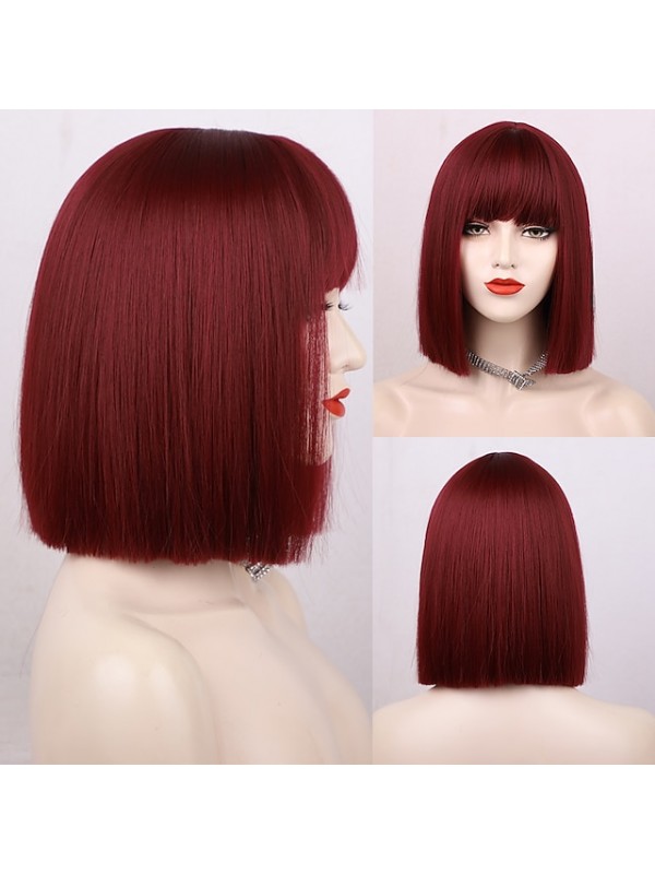 Black Wigs for Women Blunt Cut Bob Short Straight Black Wig with Bangs Synthetic Bob Wigs for Women Pink Red Purple Brown Cosplay Hair for Party Daily #8526285