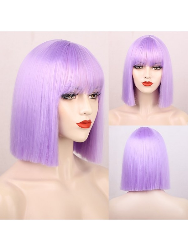 Black Wigs for Women Blunt Cut Bob Short Straight Black Wig with Bangs Synthetic Bob Wigs for Women Pink Red Purple Brown Cosplay Hair for Party Daily #8526285