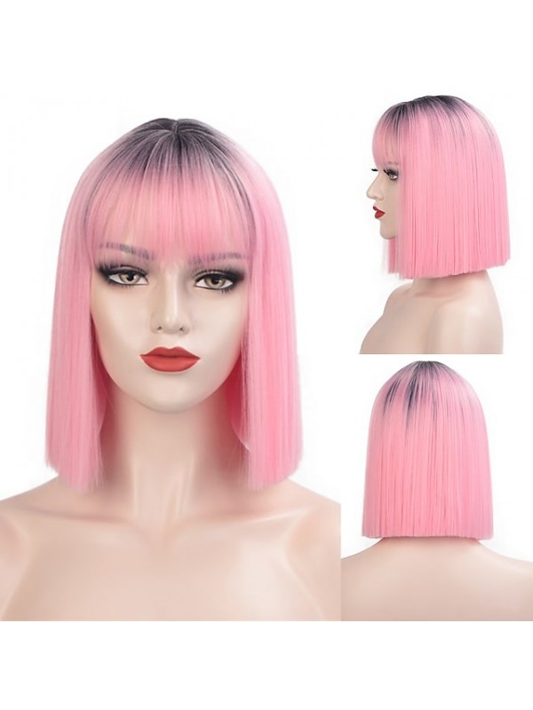 Black Wigs for Women Blunt Cut Bob Short Straight Black Wig with Bangs Synthetic Bob Wigs for Women Pink Red Purple Brown Cosplay Hair for Party Daily #8526285