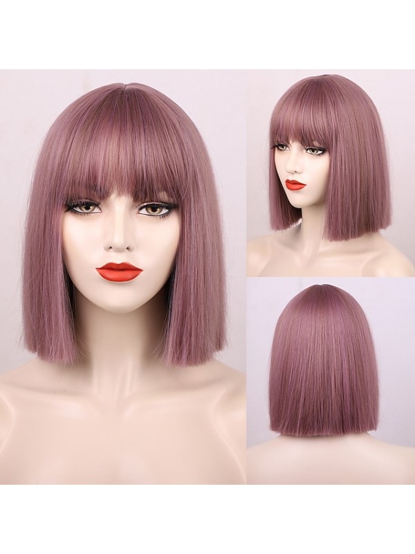 Black Wigs for Women Blunt Cut Bob Short Straight Black Wig with Bangs Synthetic Bob Wigs for Women Pink Red Purple Brown Cosplay Hair for Party Daily #8526285