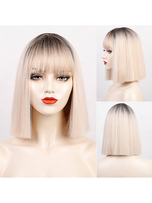 Black Wigs for Women Blunt Cut Bob Short Straight Black Wig with Bangs Synthetic Bob Wigs for Women Pink Red Purple Brown Cosplay Hair for Party Daily #8526285