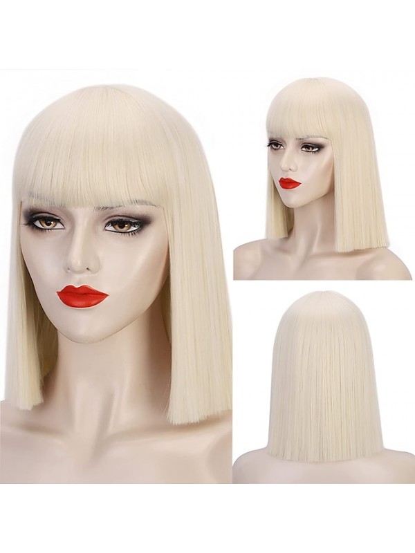 Black Wigs for Women Blunt Cut Bob Short Straight Black Wig with Bangs Synthetic Bob Wigs for Women Pink Red Purple Brown Cosplay Hair for Party Daily #8526285