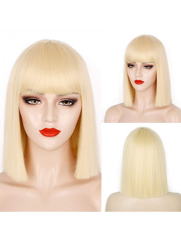 Black Wigs for Women Blunt Cut Bob Short Straight Black Wig with Bangs Synthetic Bob Wigs for Women Pink Red Purple Brown Cosplay Hair for Party Daily #8526285