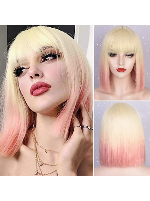 Black Wigs for Women Blunt Cut Bob Short Straight Black Wig with Bangs Synthetic Bob Wigs for Women Pink Red Purple Brown Cosplay Hair for Party Daily #8526285