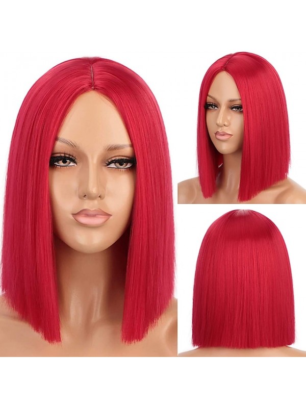 Black Wigs for Women Blunt Cut Bob Short Straight Black Wig with Bangs Synthetic Bob Wigs for Women Pink Red Purple Brown Cosplay Hair for Party Daily #8526285