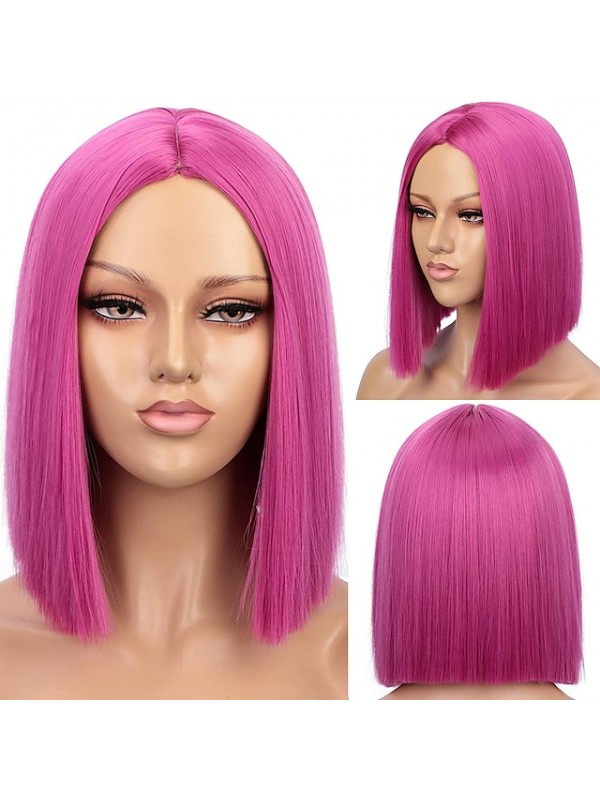 Black Wigs for Women Blunt Cut Bob Short Straight Black Wig with Bangs Synthetic Bob Wigs for Women Pink Red Purple Brown Cosplay Hair for Party Daily #8526285