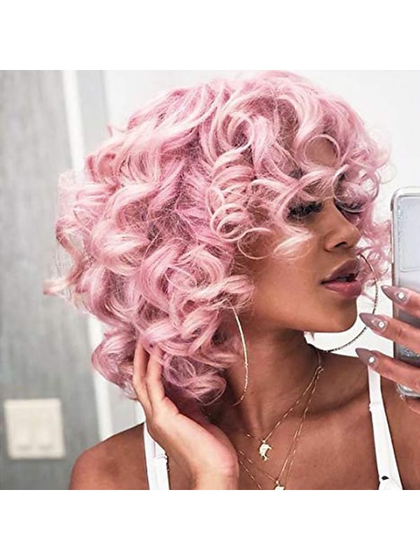 Short Curly Hair Wig Braided Wig Fluffy Fluffy Wavy Big Curly Hair African Synthetic Wig Natural Styling Half Wig Ladies Breathable Rose Mesh Wig #8942805