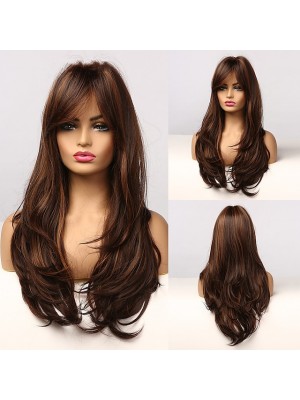 Synthetic Wig Curly Asymmetrical Wig Long Dark Brown Synthetic Hair Women‘s Cosplay Wigs for Party #8542859