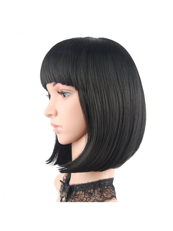 Pink Wigs for Women Synthetic Wig Straight Bob with Bangs Wig Pink Short T-Rose Silver Grey White Blue Purple Synthetic Hair 12 Inch Women's Pink #1555798