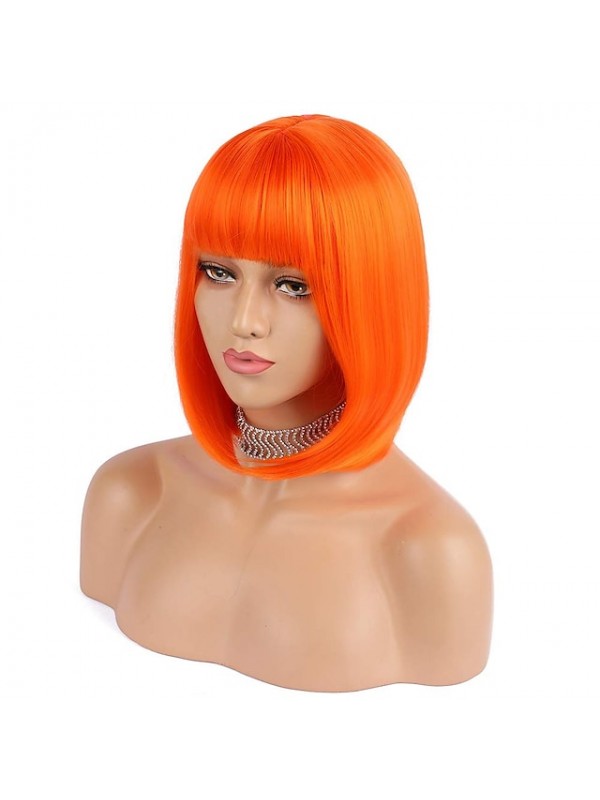 Pink Wigs for Women Synthetic Wig Straight Bob with Bangs Wig Pink Short T-Rose Silver Grey White Blue Purple Synthetic Hair 12 Inch Women's Pink #1555798