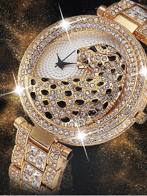 Women Analog Luxury Stainless Steel Stainless Style High Quality Fashion Steel Band Set Diamond Ladies Watch Rhinestone Face Leopard Print Full Diamond Watch Wholesale #7027489