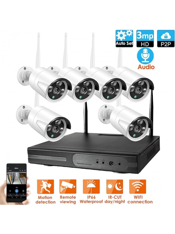 8CH Wireless NVR Kit CCTV Security System 8Pcs 1080P High Quality CCTV Wifi IP Camera IP66 Waterproof 1.3MP PAL NTSC Mobile Monitoring E-mail Alarm for Office Home #7335972